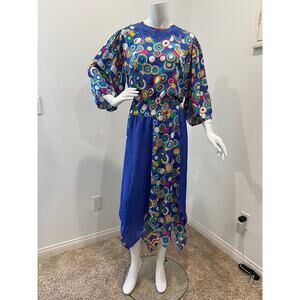 Vintage 80s Mayleek Polka Dot Design Secretary Handkerchief Dress Large